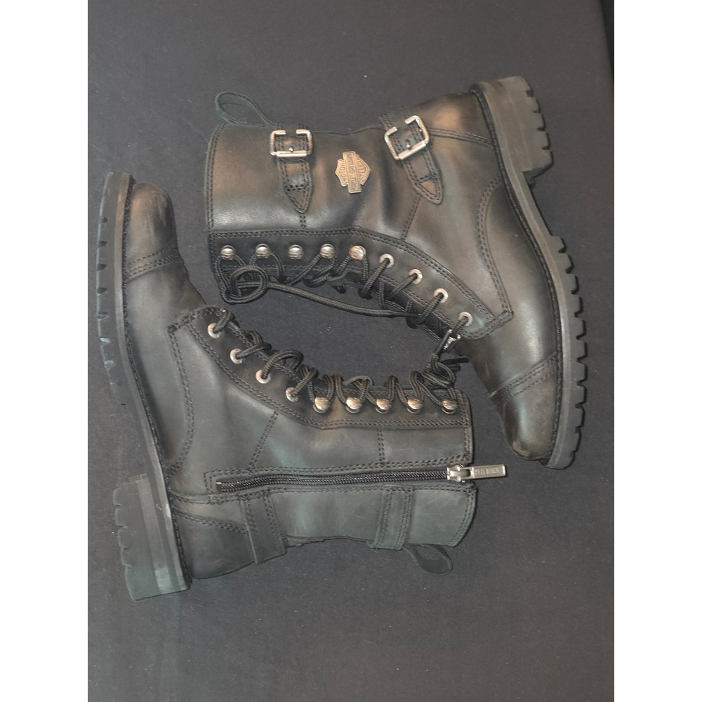 Harley Davidson Bradbrook Boots Women Size 8 Black Leather Lace Motorcycle Ankle